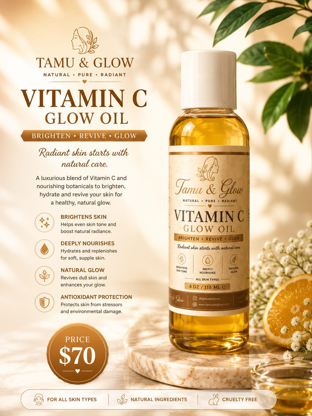 Tamu & Glow Vitamin C Glow Oil bottle, 4 oz / 118 ml
